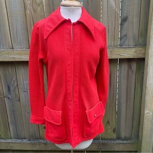 Vintage Stockton red knit ribbed dagger collar sweater jacket shacket S as is